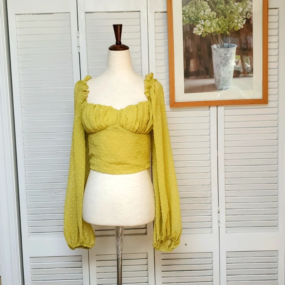 Women's Yellow Green Ruched Crop Top Size S